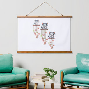 Tapiz Con Marco De Madera Gato Gato Gato Gato De Madera Topada De Muro