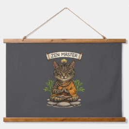 Tapiz Con Marco De Madera Gato Maestro Zen Divertido Regalo Gato Gris Tabby