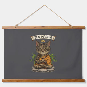 Tapiz Con Marco De Madera Gato Maestro Zen Divertido Regalo Gato Gris Tabby