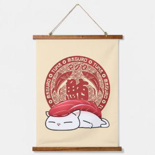 Tapiz Con Marco De Madera Gato Maguro Tuna Sushi