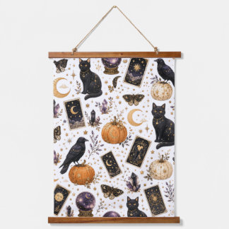 Tapiz Con Marco De Madera Gato Negro Místico Halloween Celestial Tarot