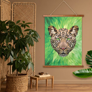 Tapiz Con Marco De Madera Gato Salvaje Leopardo Arte Animal Moderno Sabana A