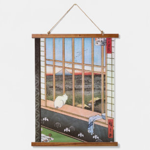 Tapiz Con Marco De Madera Gato y Monte Fuji, Hiroshige, Ukiyo-e