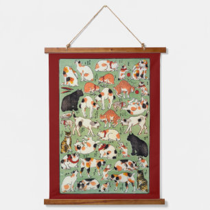Tapiz Con Marco De Madera Gatos Divertidos Japoneses, Yoshifuji, Ukiyo-e