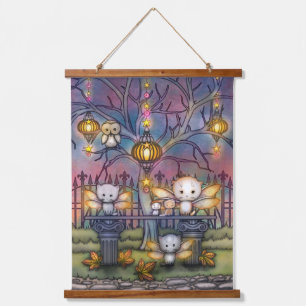 Tapiz Con Marco De Madera Gatos Hadas Lindos en un Arte de Fantasía de Noche