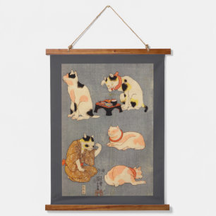 Tapiz Con Marco De Madera Gatos japoneses, Kuniyoshi, Ukiyo-e