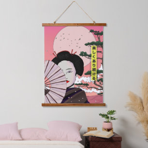 Tapiz Con Marco De Madera Geisha Sé Hermosa Manga japonés estilo Japonés 