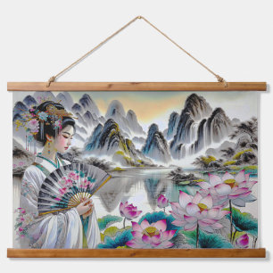 Tapiz Con Marco De Madera Geishas japonesa floral
