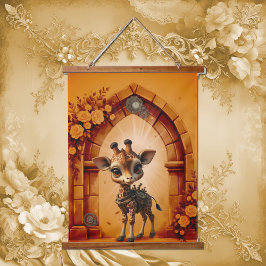 Tapiz Con Marco De Madera Girafa de bebé en steampunk-personalizado