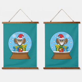 Tapiz Con Marco De Madera Globe de nieve con búho de Santa Claus