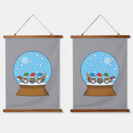 Tapiz Con Marco De Madera Globe de nieve con tres búhos de gnomo