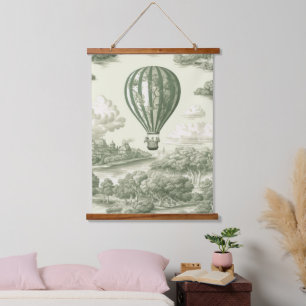Tapiz Con Marco De Madera Globo aerostático de toile verde del campo