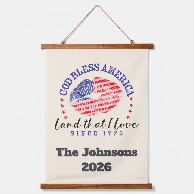 Tapiz Con Marco De Madera God Bless America - Personalized Wall Tapestry (Anverso)