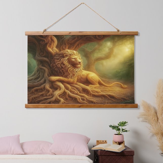 Tapiz Con Marco De Madera Gold Lion Tapestry (Dormitorio)