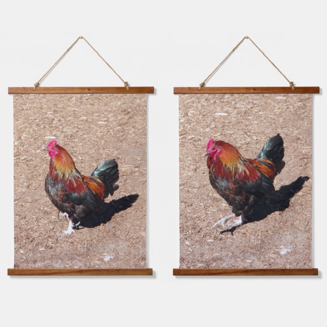 Tapiz Con Marco De Madera Golden Cockerel Rooster  (Doble)