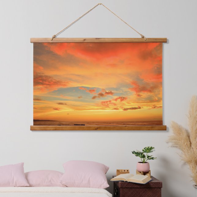 Tapiz Con Marco De Madera Golden Horizon Sunset Wall Hanging Art (Dormitorio)