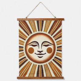Tapiz Con Marco De Madera Golden Vintage Boho Sun Wall