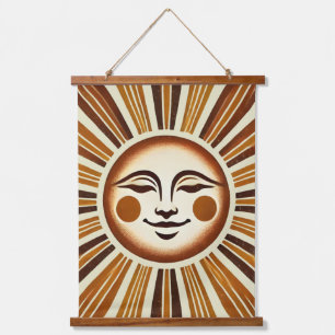 Tapiz Con Marco De Madera Golden Vintage Boho Sun Wall