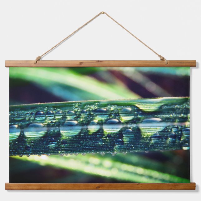 Tapiz Con Marco De Madera Gotas de lluvia en la hierba (Anverso )