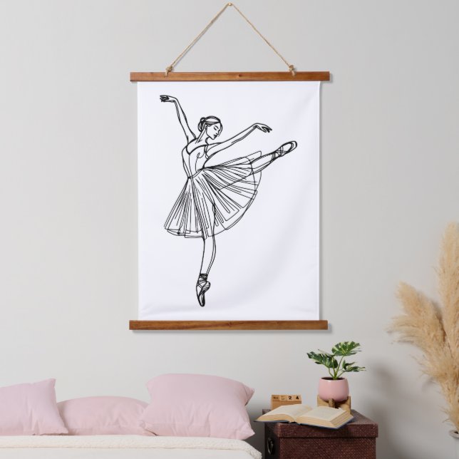 Tapiz Con Marco De Madera Grace in Motion - Ballerina Line Art (Dormitorio)