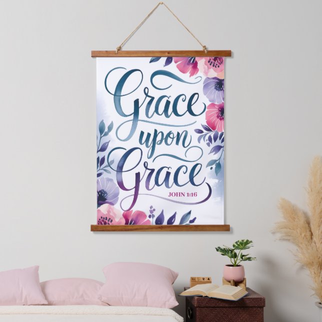 Tapiz Con Marco De Madera Grace Upon Grace Christian Wall (Dormitorio)