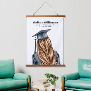 Tapiz Con Marco De Madera Graduación moderna personalizada Graduada mujer
