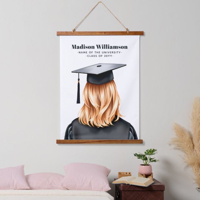 Tapiz Con Marco De Madera Graduación moderna personalizada Graduada mujer (Dormitorio)