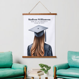 Tapiz Con Marco De Madera Graduación moderna personalizada Graduada mujer