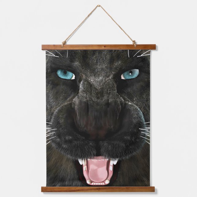 Tapiz Con Marco De Madera Gran Gato Pantera Negra (Anverso)
