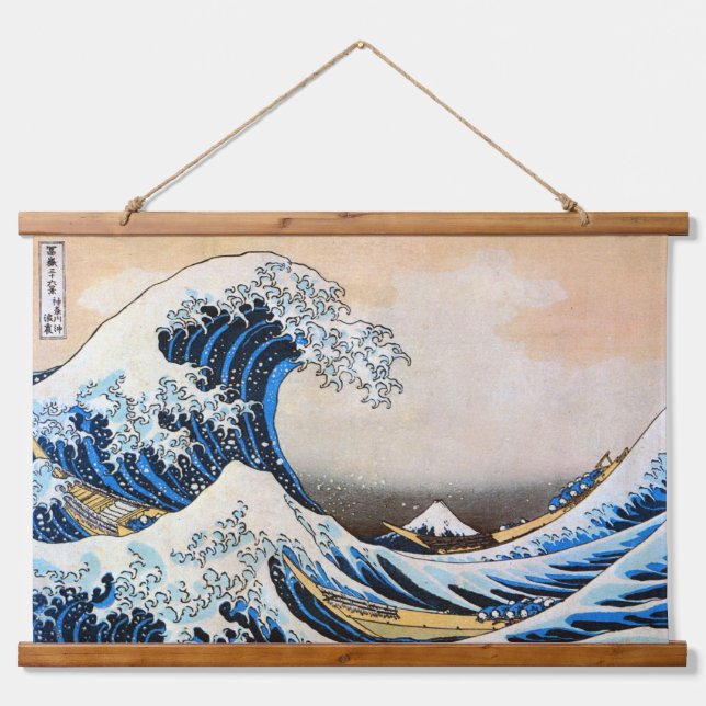 Tapiz Con Marco De Madera Gran Ola, Hokusai, Ukiyo-e (Anverso )