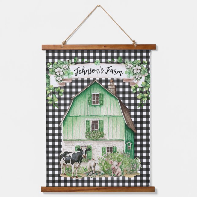 Tapiz Con Marco De Madera Granja | Granja verde personalizada (Anverso)