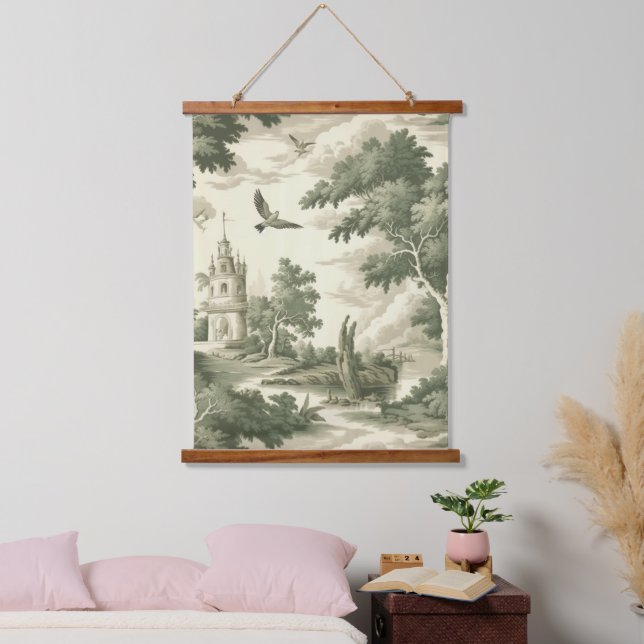Tapiz Con Marco De Madera Green Countryside Hot Air Balloon Toile (2) (Dormitorio)