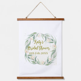 Tapiz Con Marco De Madera Green eucalyptus floral bridal shower name date go
