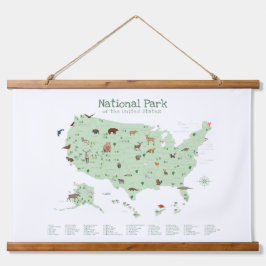 Tapiz Con Marco De Madera Green Woodland National Parques Map Nursery Decora