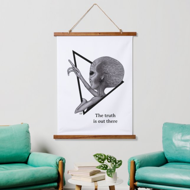 Tapiz Con Marco De Madera Grey Alien, la verdad está ahí fuera (Sala de estar)