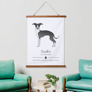 Tapiz Con Marco De Madera Greyhound Italiano Blanco Y Negro Con Texto Person