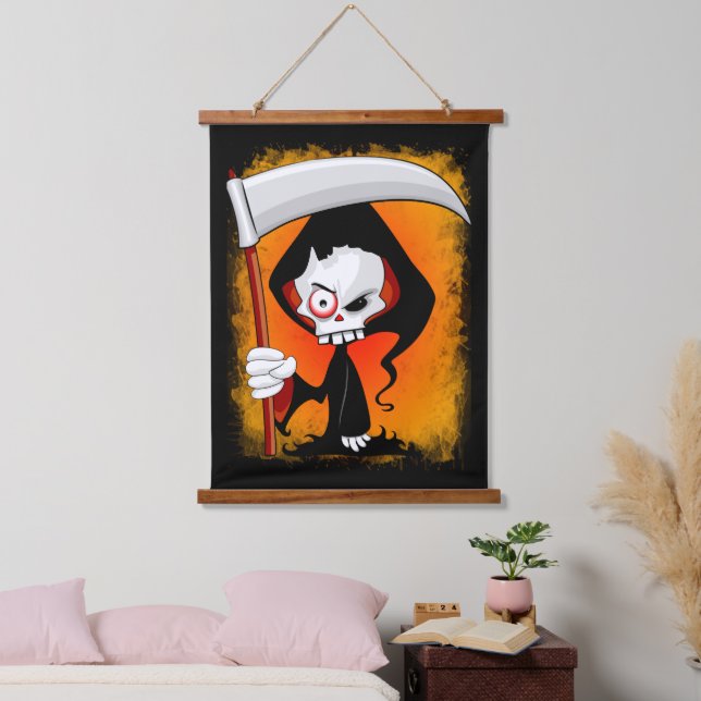 Tapiz Con Marco De Madera Grim Reaper Personalizado (Dormitorio)