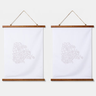 Tapiz Con Marco De Madera Gris pálido, blanco lechero, diseño floral