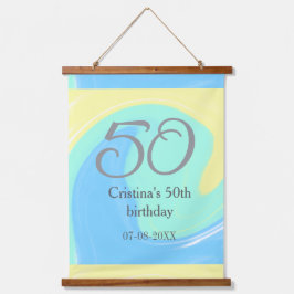 Tapiz Con Marco De Madera Gris verde azul 50 cumpleaños añadir fecha retro