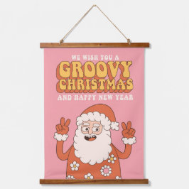 Tapiz Con Marco De Madera Groovy Navidades Merry Santa Funny Retro Hippie