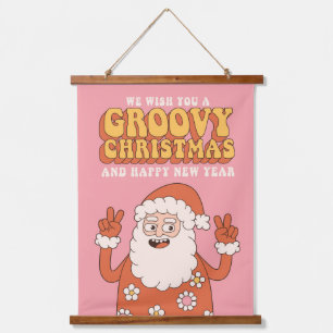 Tapiz Con Marco De Madera Groovy Navidades Merry Santa Funny Retro Hippie