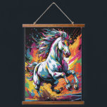 Tapiz Con Marco De Madera Groovy Vintage Race Horse Pop Art<br><div class="desc">Un retrato retro vibrante de arte pop de caballos de carreras,  representado en colores llamativos y formas simples.</div>