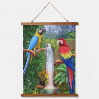 Tapiz Con Marco De Madera Guacamayos Loros Tropicales