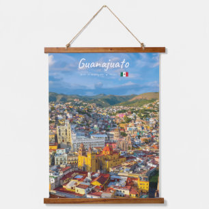 Tapiz Con Marco De Madera Guanajuato, México - Paisaje Urbano Colorido