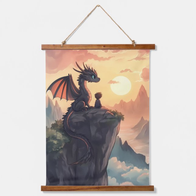 Tapiz Con Marco De Madera Guardián de los cielos: Un niño y su dragón (Anverso)