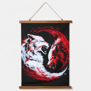 Tapiz Con Marco De Madera Guerrero cósmico blanco rojo lobo