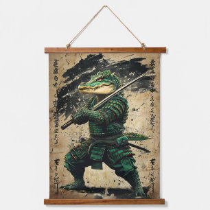 Tapiz Con Marco De Madera Guerrero de Crocodile Samurai - Estilo de tinta ja
