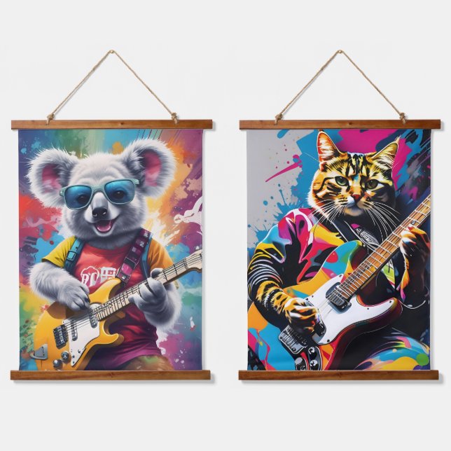 Tapiz Con Marco De Madera Guitarra de Koala, grafitis de rock (Doble)