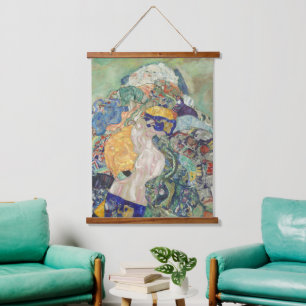 Tapiz Con Marco De Madera Gustav Klimt Bebé en Cuna Arte Colorido