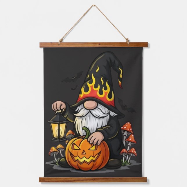 Tapiz Con Marco De Madera Halloween Gnome Wood Topped Wall Tapestry (Anverso)